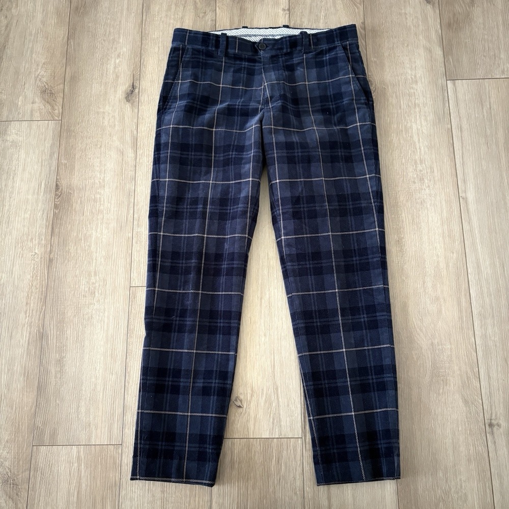 Brooks Brothers Milano Fit Corduroy Pants Stretch 33x32 Mens Blue Tartan Plaid‎
